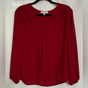 Chaus New York Red Long Sleeve Blouse Elastic Hem Career Top Size L